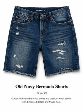 Old Navy Slim Built In Flex Bermuda Shorts Suze 29 Distressed Denim Mid Rise